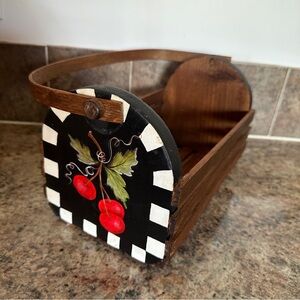 Handmade Wooden Basket with Cherry Design